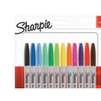 Produktbild för Permanentpenna Sharpie 1 mm fin, assorterade färger, 12-pack