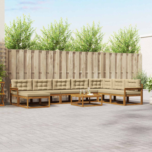 vidaXL Utomhussoffset med kudde 9 pcs Naturlig och Beige - Möbelset