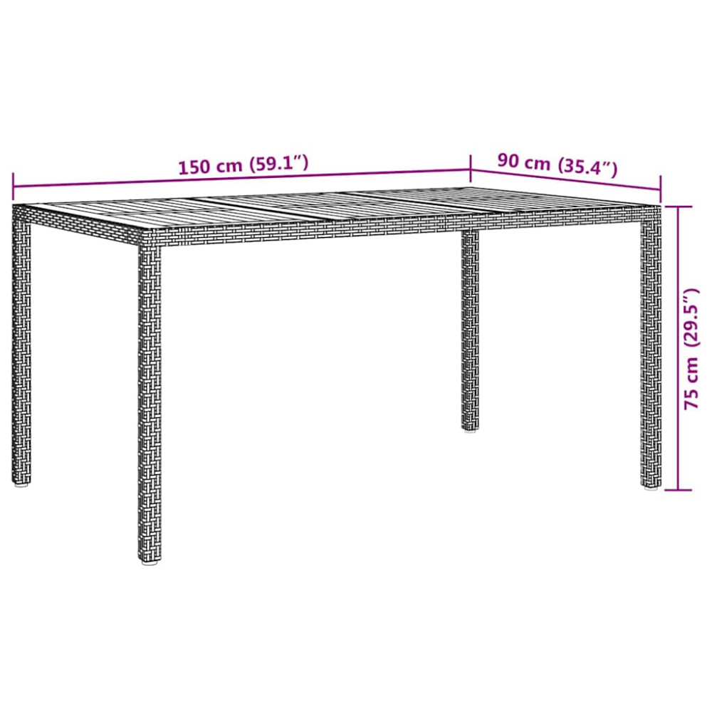 Produktbild för Trädgårdsbord Svart 150 x 90 x 75 cm konstrotting