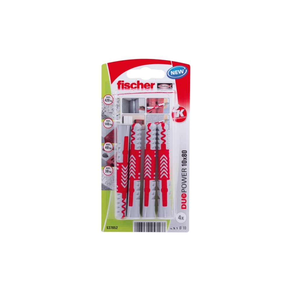 Produktbild för Fischer 537652, Väggplugg, Tegel, Betong, 80 mm, 1 cm, 9 cm,...