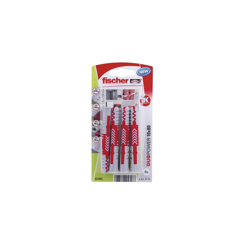 Produktbild för Fischer 537652, Väggplugg, Tegel, Betong, 80 mm, 1 cm, 9 cm,...