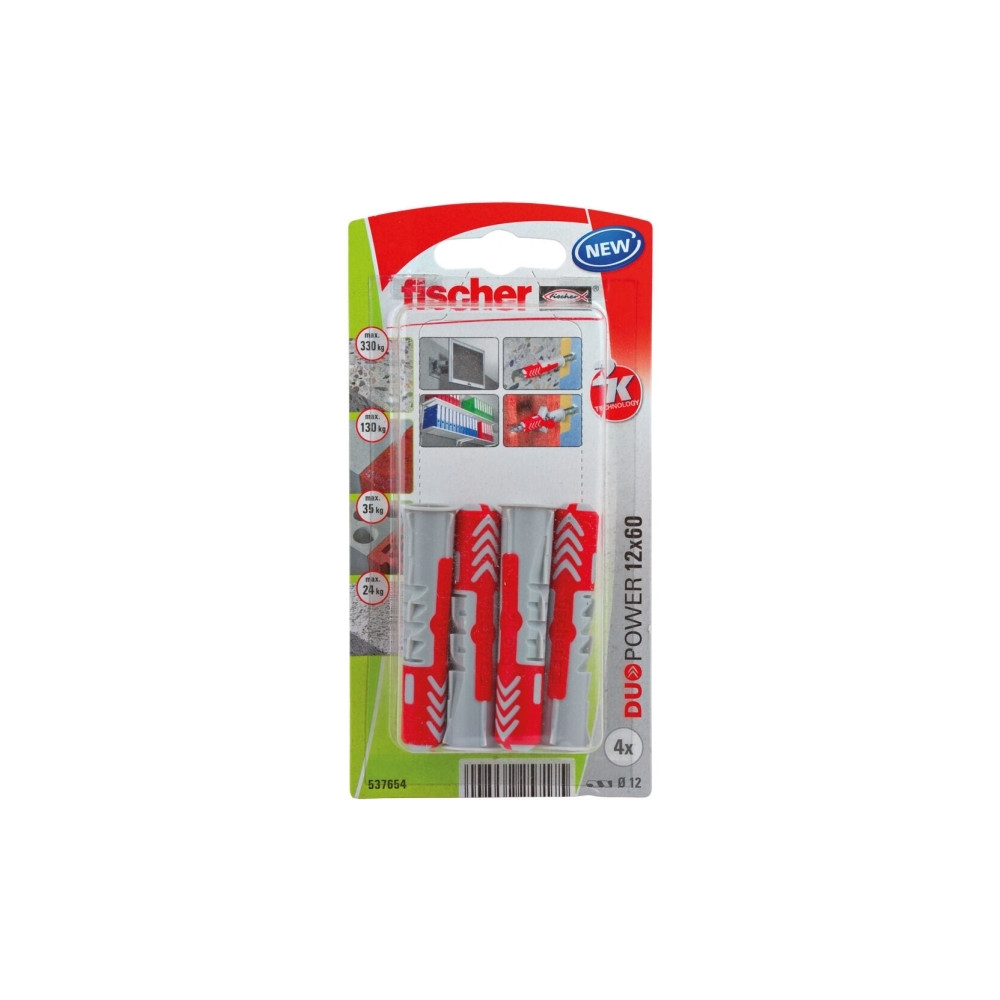 Produktbild för Fischer 537654, Kit med skruv och väggplugg, Tegel, Betong,...