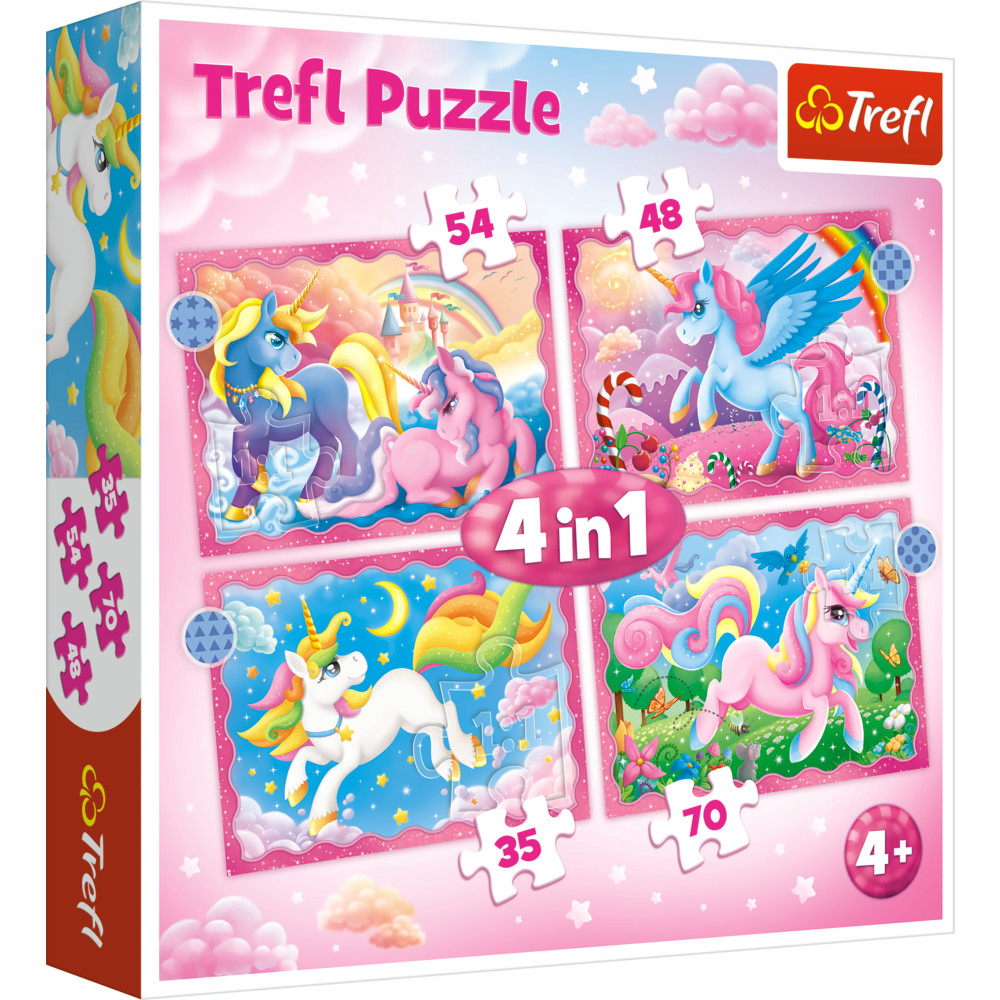 Produktbild för Pappussel Trefl (4i1) 35+48+54+7 Bitar Unicorns