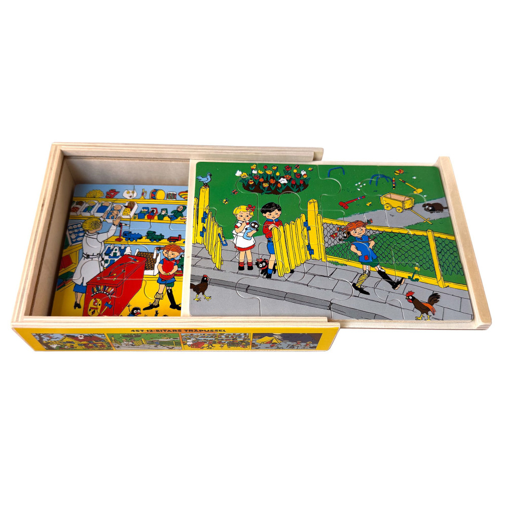Produktbild för Pippi Långstrump 4 st träpussel - 12 bitar