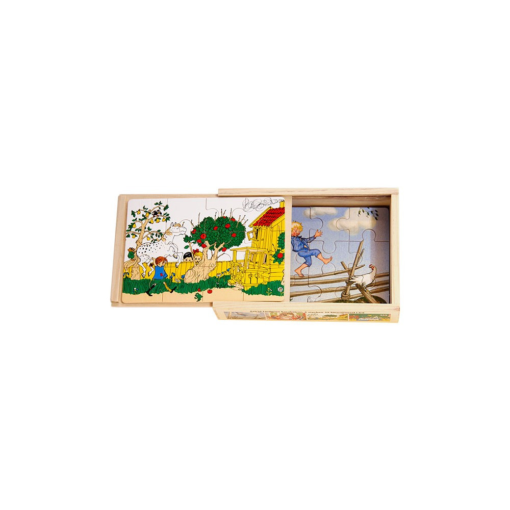 Produktbild för Astrid Lindgren 4 st 12-bitarspussel i trä (bok)