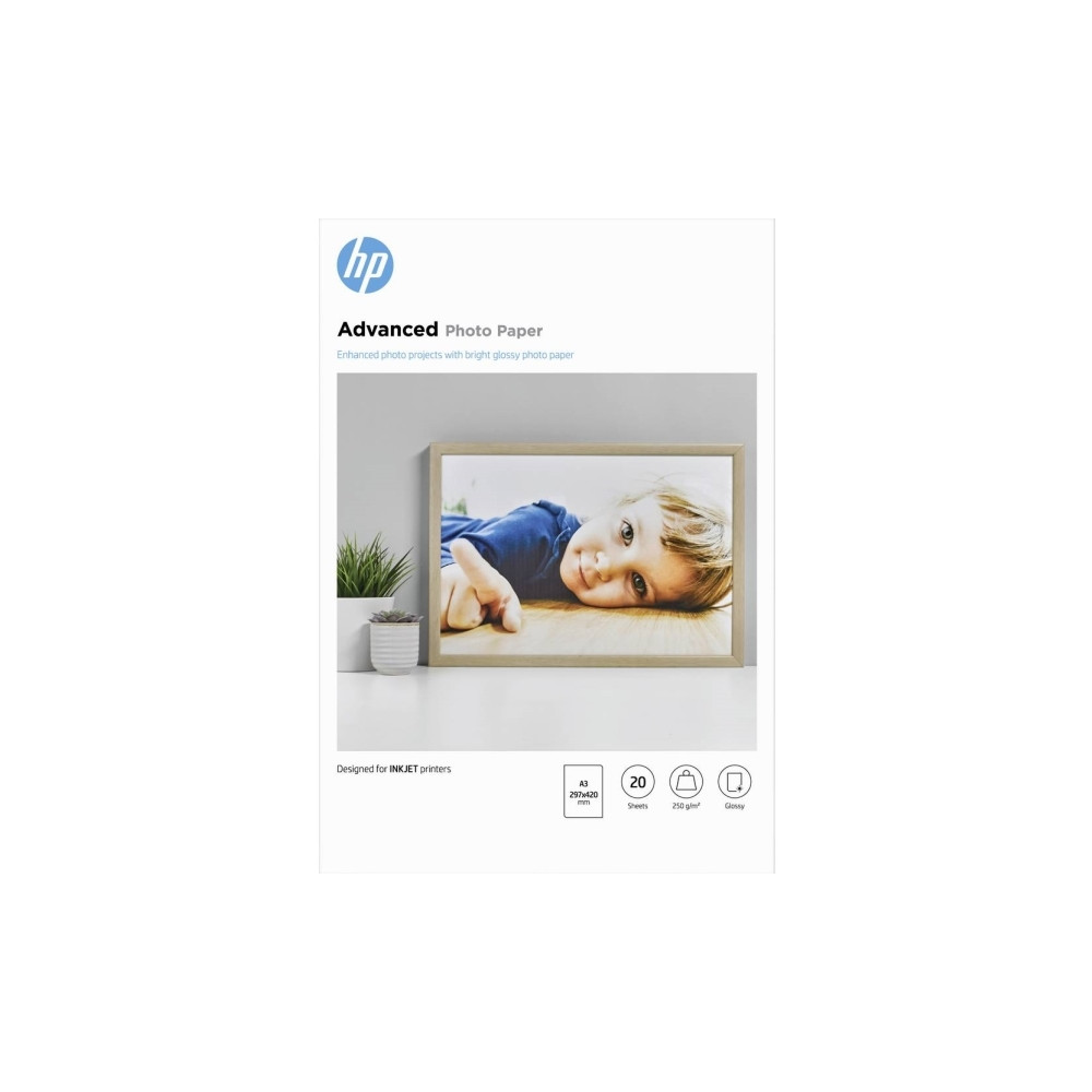 Produktbild för HP Advanced Photo Paper - fotopapper - blank - 20 ark - A3 - 250 g/m²