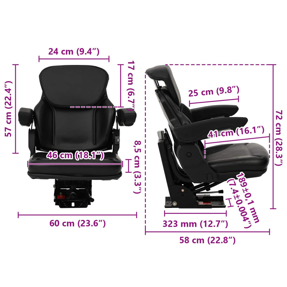 Produktbild för Traktorstol med fjädring Svart 60 x 58 x 72 cm Stål och PVC