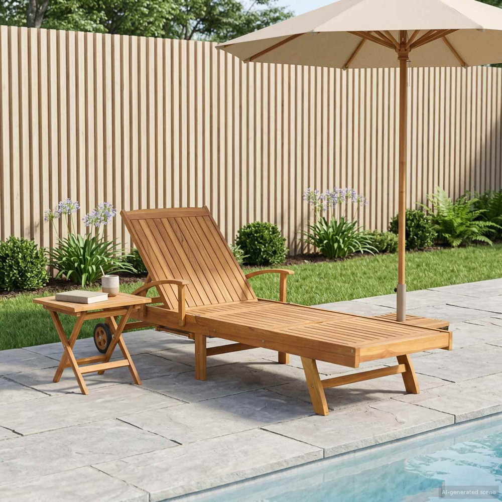 Produktbild för Solsäng med bord Massivt teakträ Brun