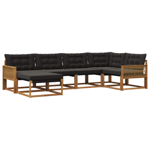 vidaXL Utomhussoffset med kudde 6 pcs Naturlig och svart - Möbelset