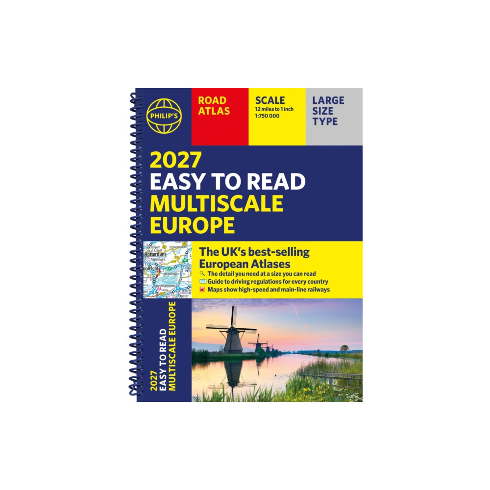 Produktbild för Philip's 2027 Easy to Read Multiscale Road Atlas of Europe (bok, spiral, eng)
