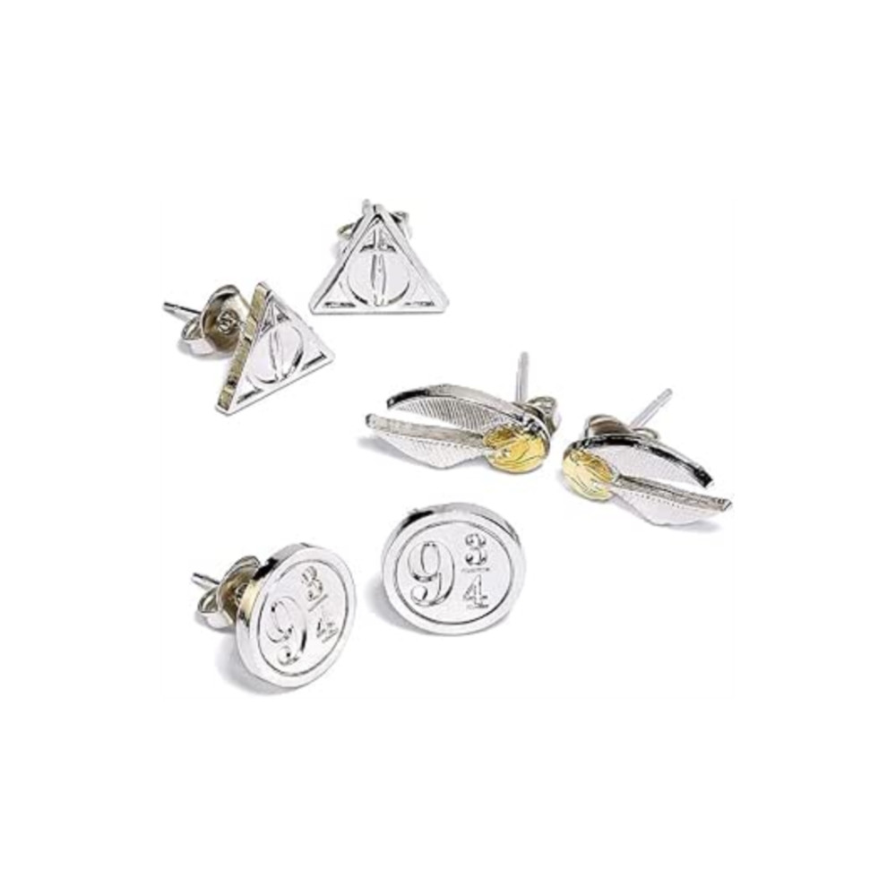 Produktbild för Harry Potter Deathly Hallows/Golden Snitch/Platform Stud Earring Set