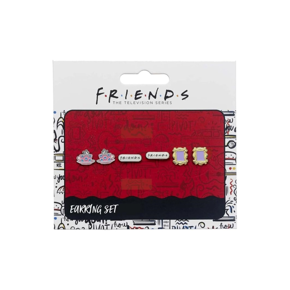 Produktbild för FRIENDS TV Show Set of 3 Earring Studs; Frame, Coffee Cup, & FRIENDS Logo