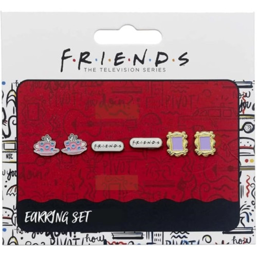 THE CARAT SHOP FRIENDS TV Show Set of 3 Earring Studs; Frame, Coffee Cup, & FRIENDS Logo