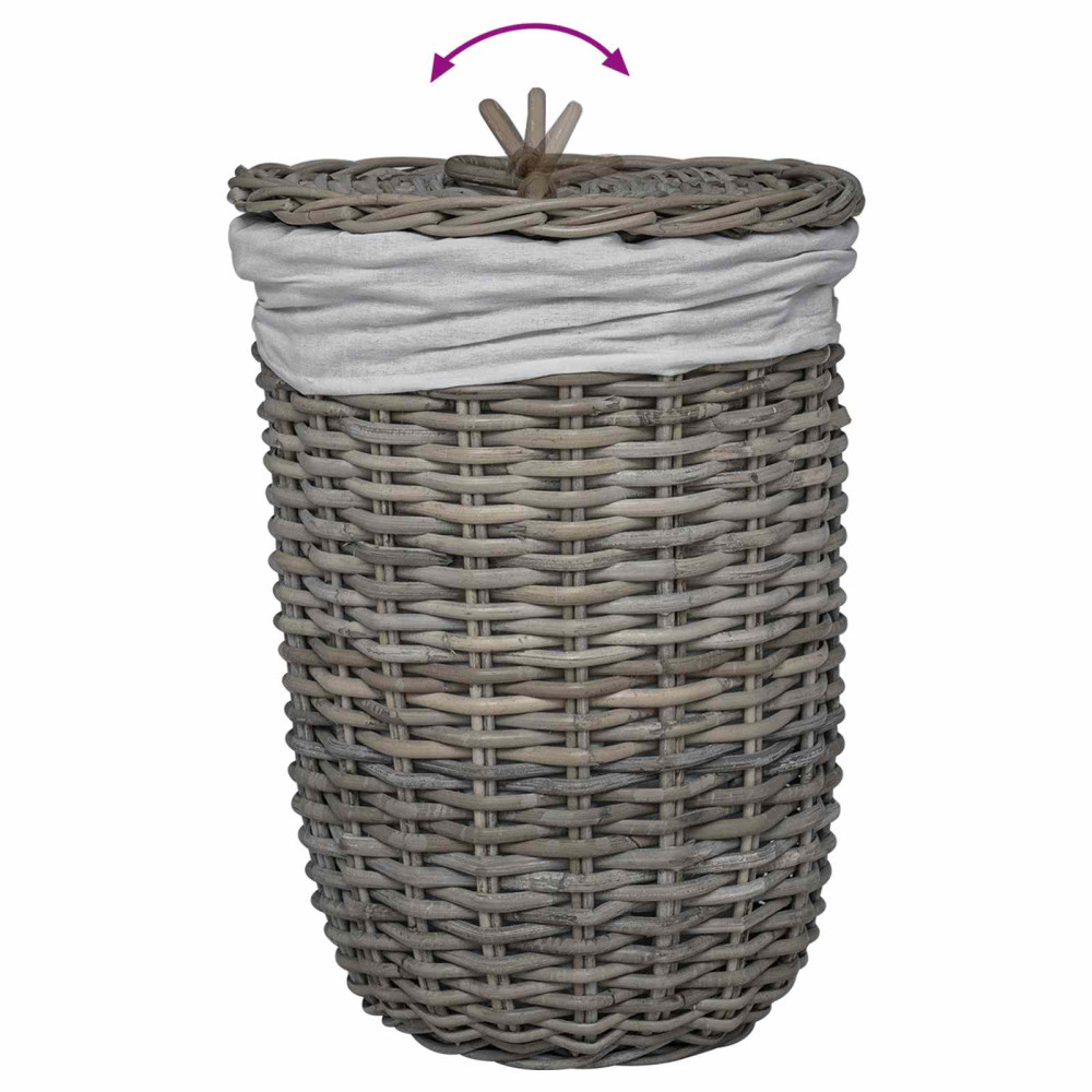 Produktbild för Tvättkorg med Lock 2 pcs Naturlig grå Kubu Rattan