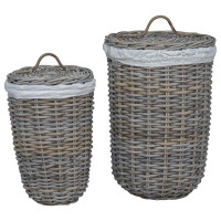 Produktbild för Tvättkorg med Lock 2 pcs Naturlig grå Kubu Rattan