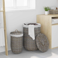 Produktbild för Tvättkorg med Lock 2 pcs Naturlig grå Kubu Rattan