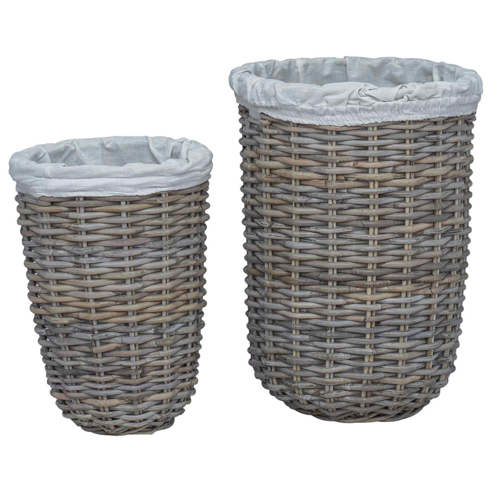Produktbild för Tvättkorg med Lock 2 pcs Naturlig grå Kubu Rattan