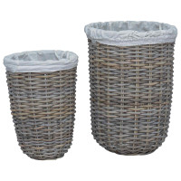 Produktbild för Tvättkorg med Lock 2 pcs Naturlig grå Kubu Rattan