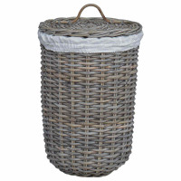 Produktbild för Tvättkorg med Lock 2 pcs Naturlig grå Kubu Rattan