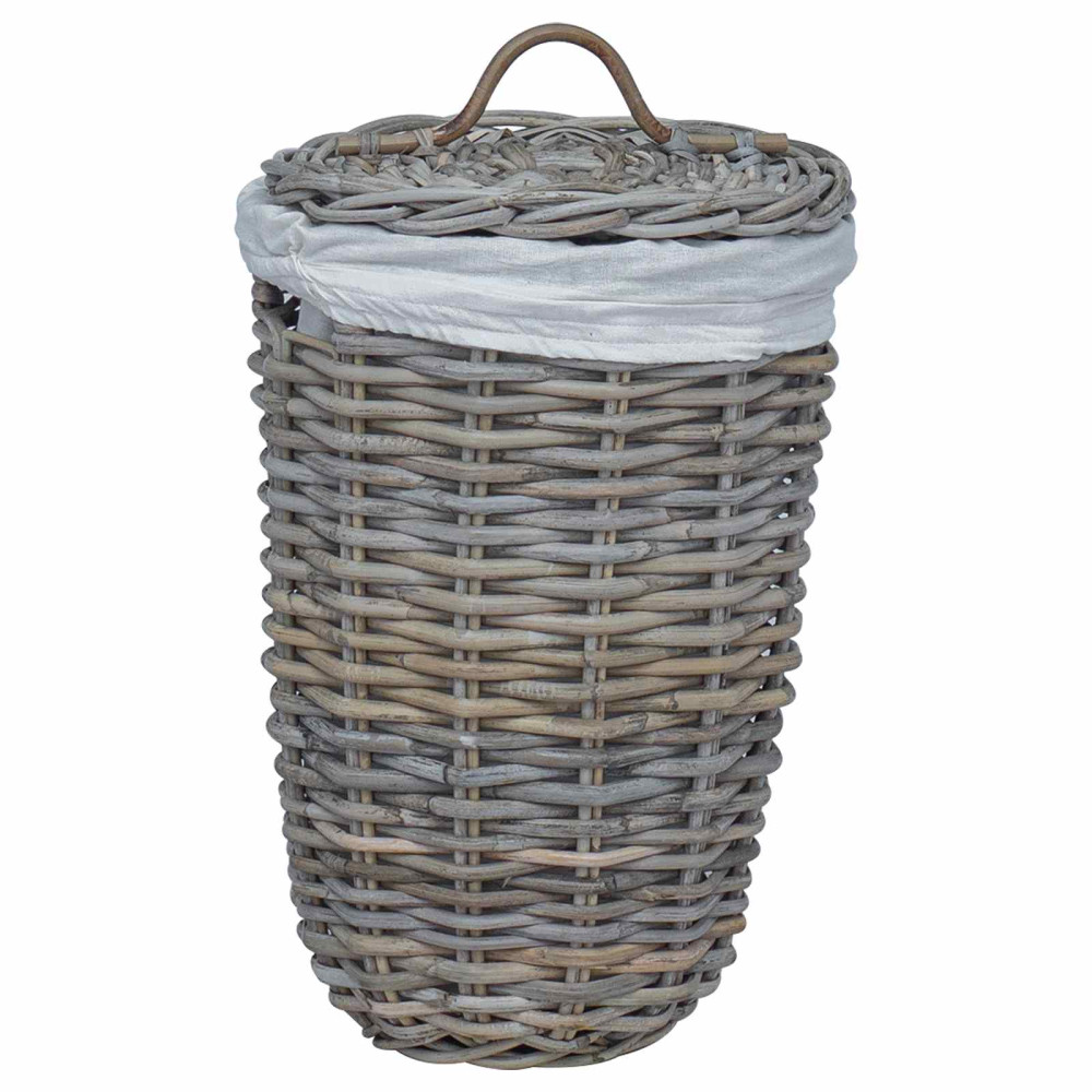 Produktbild för Tvättkorg med Lock 2 pcs Naturlig grå Kubu Rattan