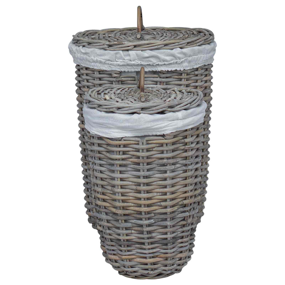Produktbild för Tvättkorg med Lock 2 pcs Naturlig grå Kubu Rattan