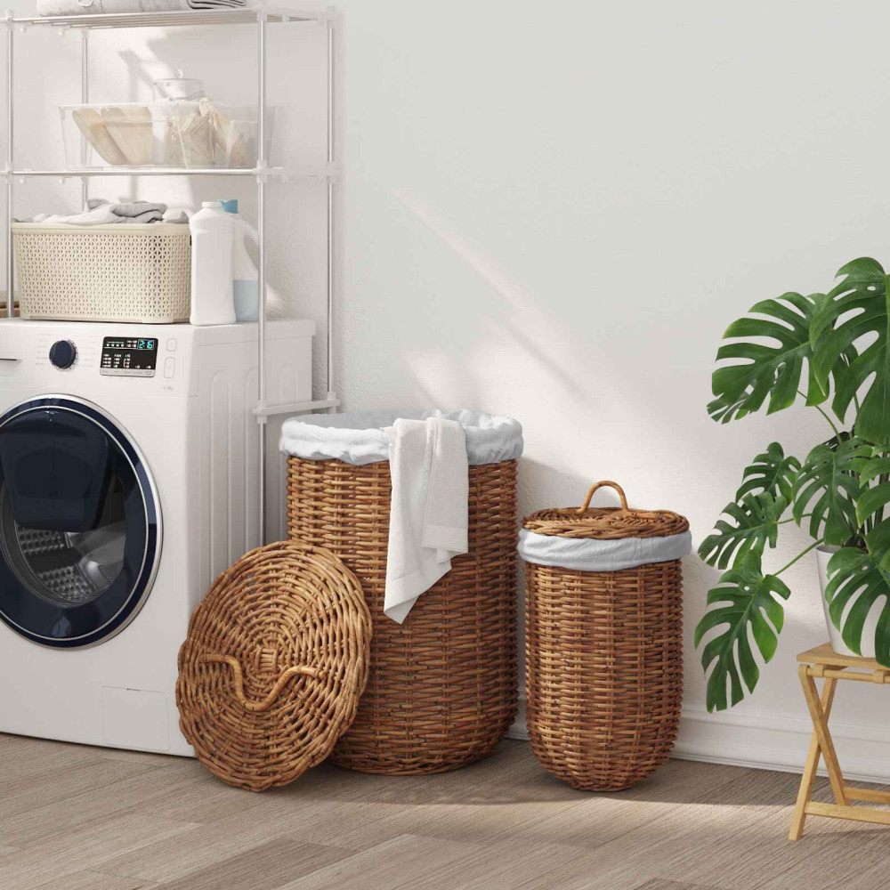Produktbild för Tvättkorg 2 pcs Brun Kubu Rattan