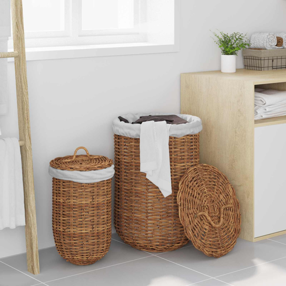 Produktbild för Tvättkorg 2 pcs Brun Kubu Rattan