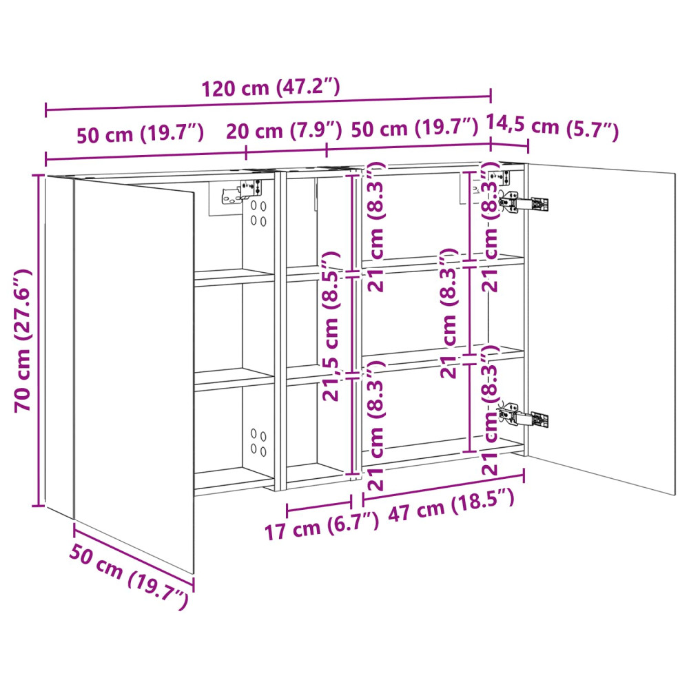 Produktbild för Badrumsskåpsset 3 pcs 120 x 14,5 x 70 cm Konstruerat trä