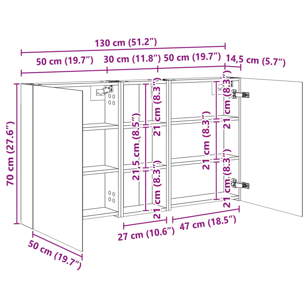 Produktbild för Badrumsskåpsset 3 pcs 130 x 14,5 x 70 cm Konstruerat trä