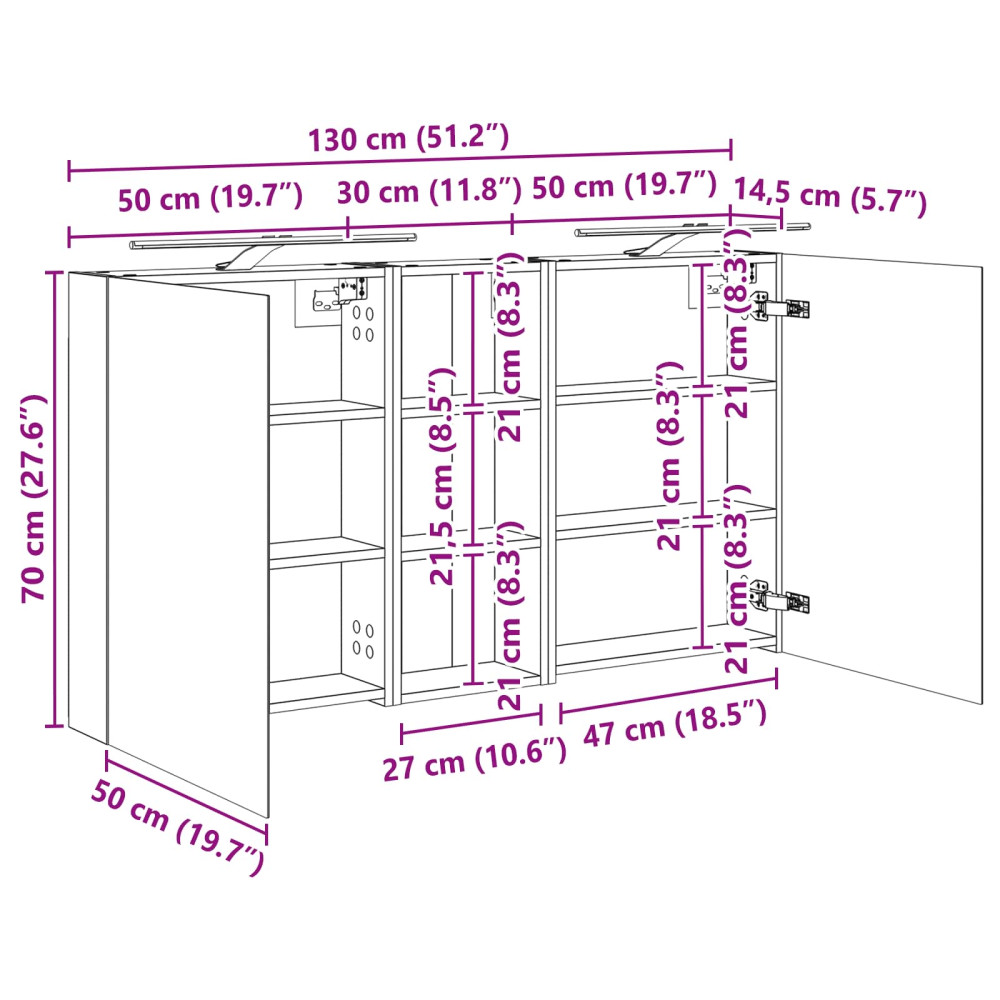 Produktbild för Badrumsskåpsset 3 pcs 130 x 14,5 x 70 cm Konstruerat trä