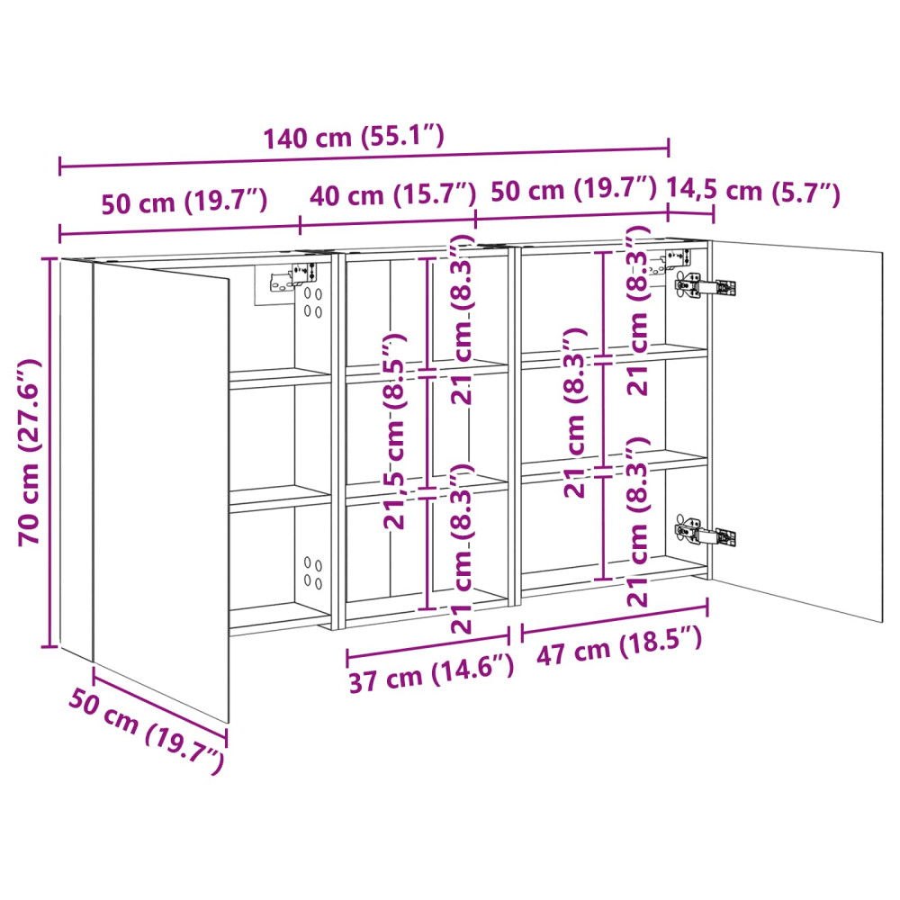 Produktbild för Badrumsskåpsset 3 pcs 140 x 14,5 x 70 cm Konstruerat trä