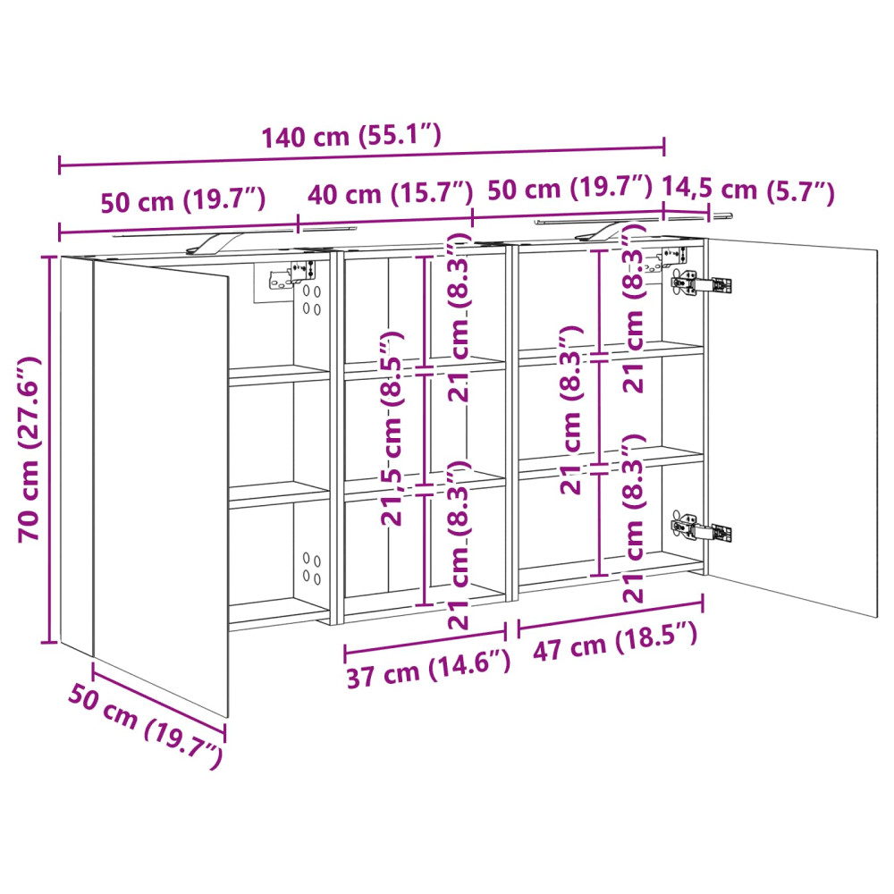 Produktbild för Badrumsskåpsset 3 pcs 140 x 14,5 x 70 cm Konstruerat trä