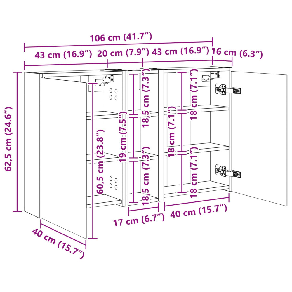 Produktbild för Badrumsskåpsset för 3 pcs 106 x 16 x 62,5 cm Konstruerat trä