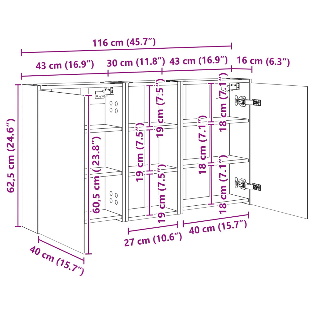 Produktbild för Badrumsskåpsset för 3 pcs 116 x 16 x 62,5 cm Konstruerat trä