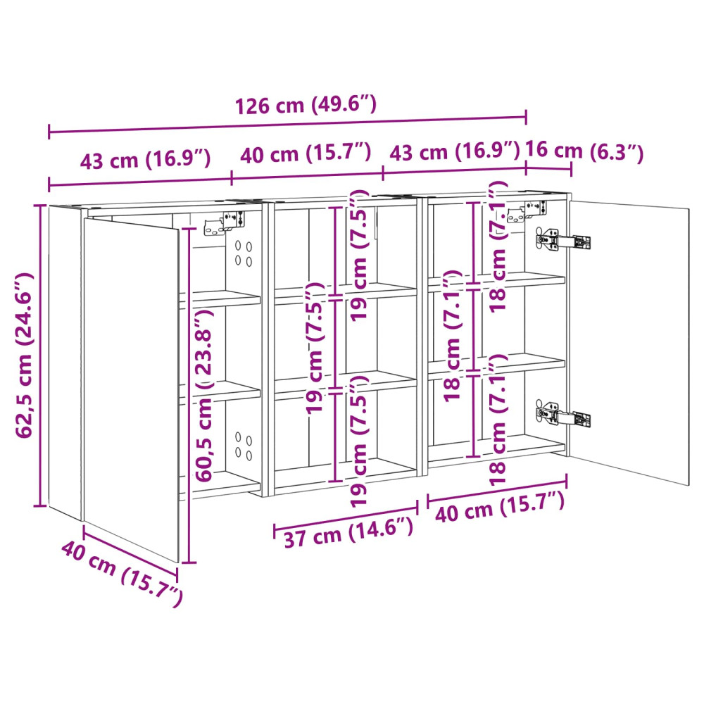 Produktbild för Badrumsskåpsset 3 pcs 126 x 16 x 62.5 cm Konstruerat trä