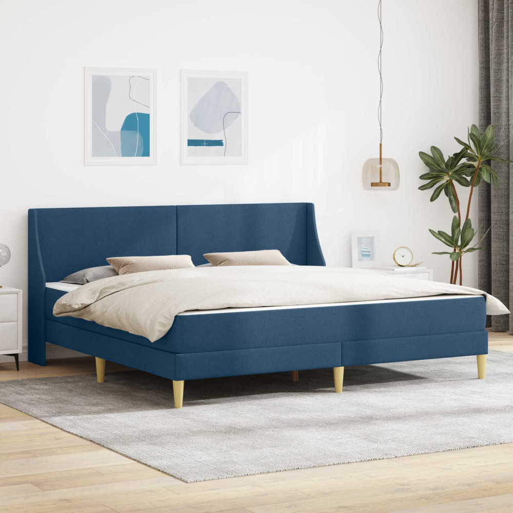 Produktbild för Sängram med madrass med huvudgavel Blå 180 x 200 cm Polyester