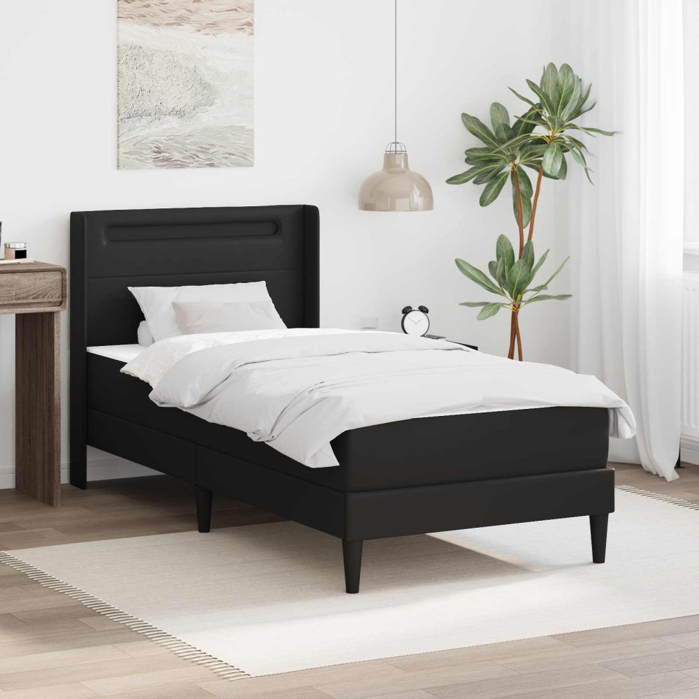 Produktbild för Sängram med madrass Svart 90 x 200 cm Konstläder