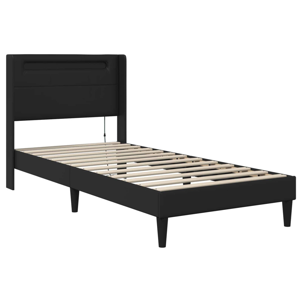 Produktbild för Sängram med madrass Svart 100 x 200 cm Konstläder