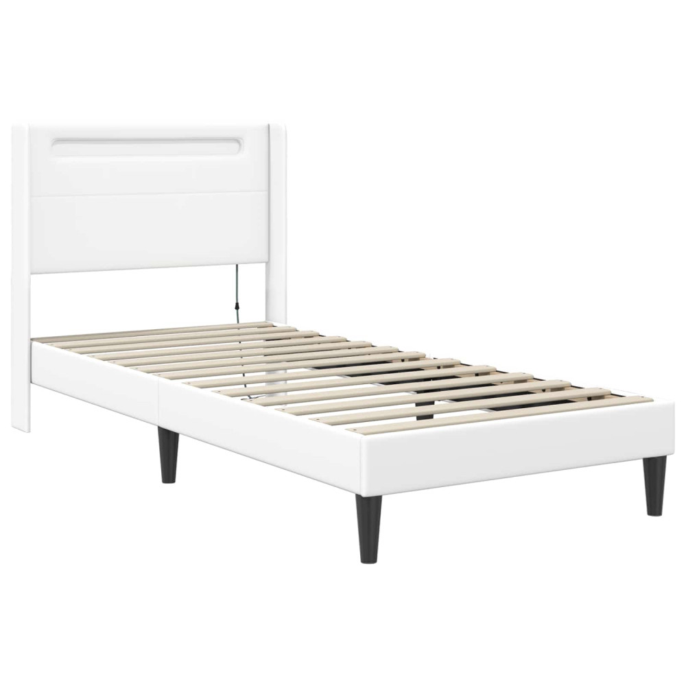 Produktbild för Sängram med madrass Vit 100 x 200 cm Konstläder