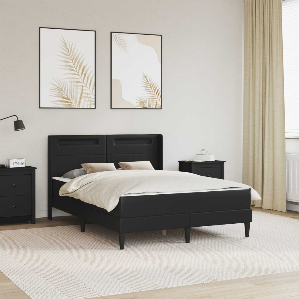 Produktbild för Sängram med madrass Svart 140 x 190 cm Konstläder