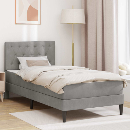 vidaXL Sängram med madrass med huvudgavel Ljusgrå 90 x 200 cm Sammet