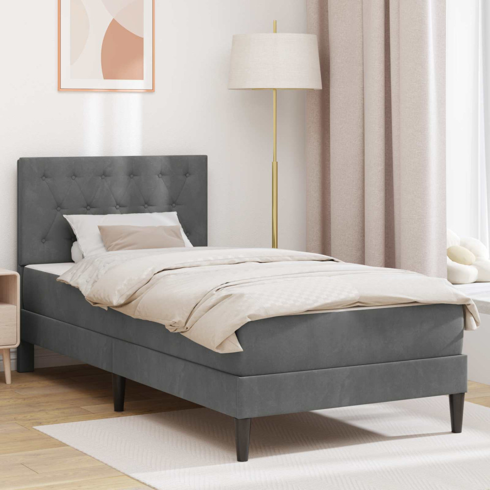 Produktbild för Sängram med madrass med huvudgavel Mörkgrå 90 x 200 cm Sammet