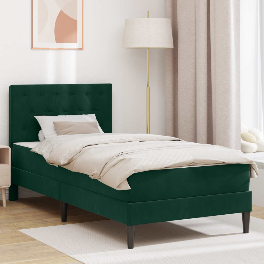 Produktbild för Sängram med madrass med huvudgavel Mörkgrön 90 x 200 cm Sammet