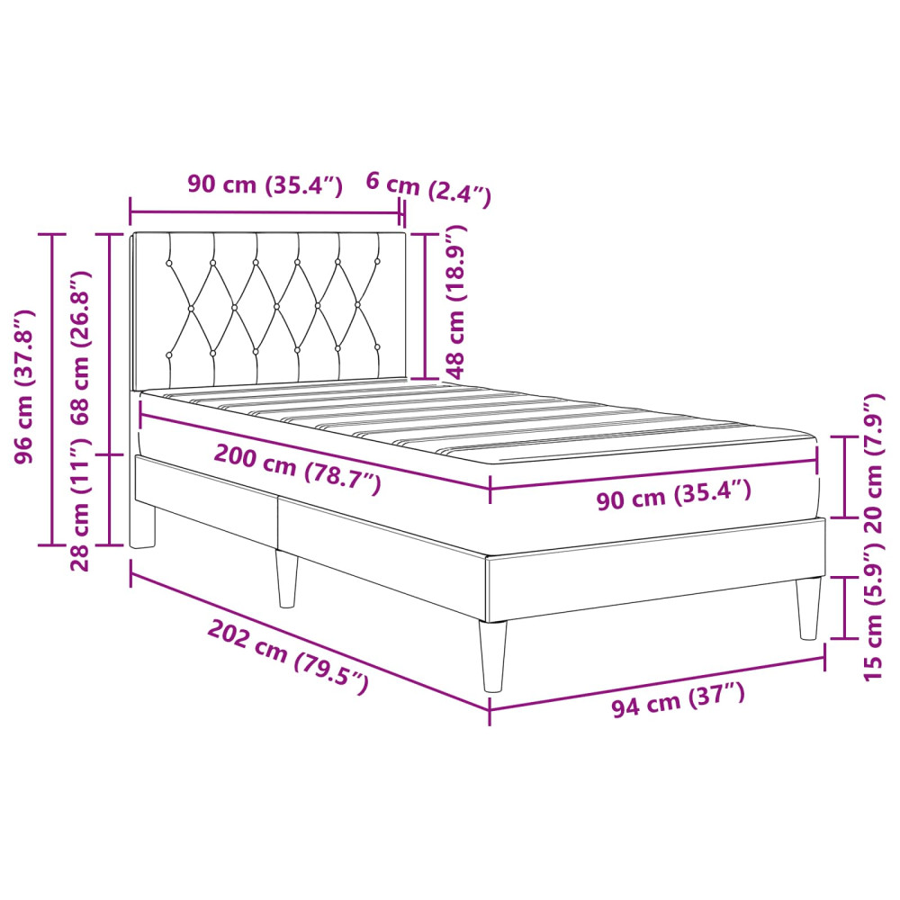 Produktbild för Sängram med madrass med huvudgavel Rosa 90 x 200 cm Sammet