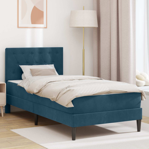 vidaXL Sängram med madrass med huvudgavel Blå 90 x 200 cm Sammet