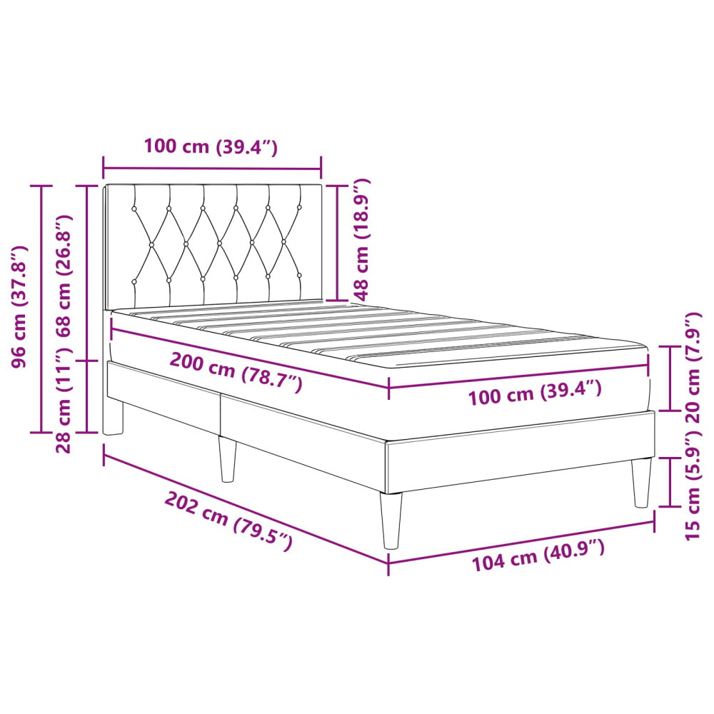 Produktbild för Sängram med madrass med huvudgavel Mörkgrön 100 x 200 cm Sammet
