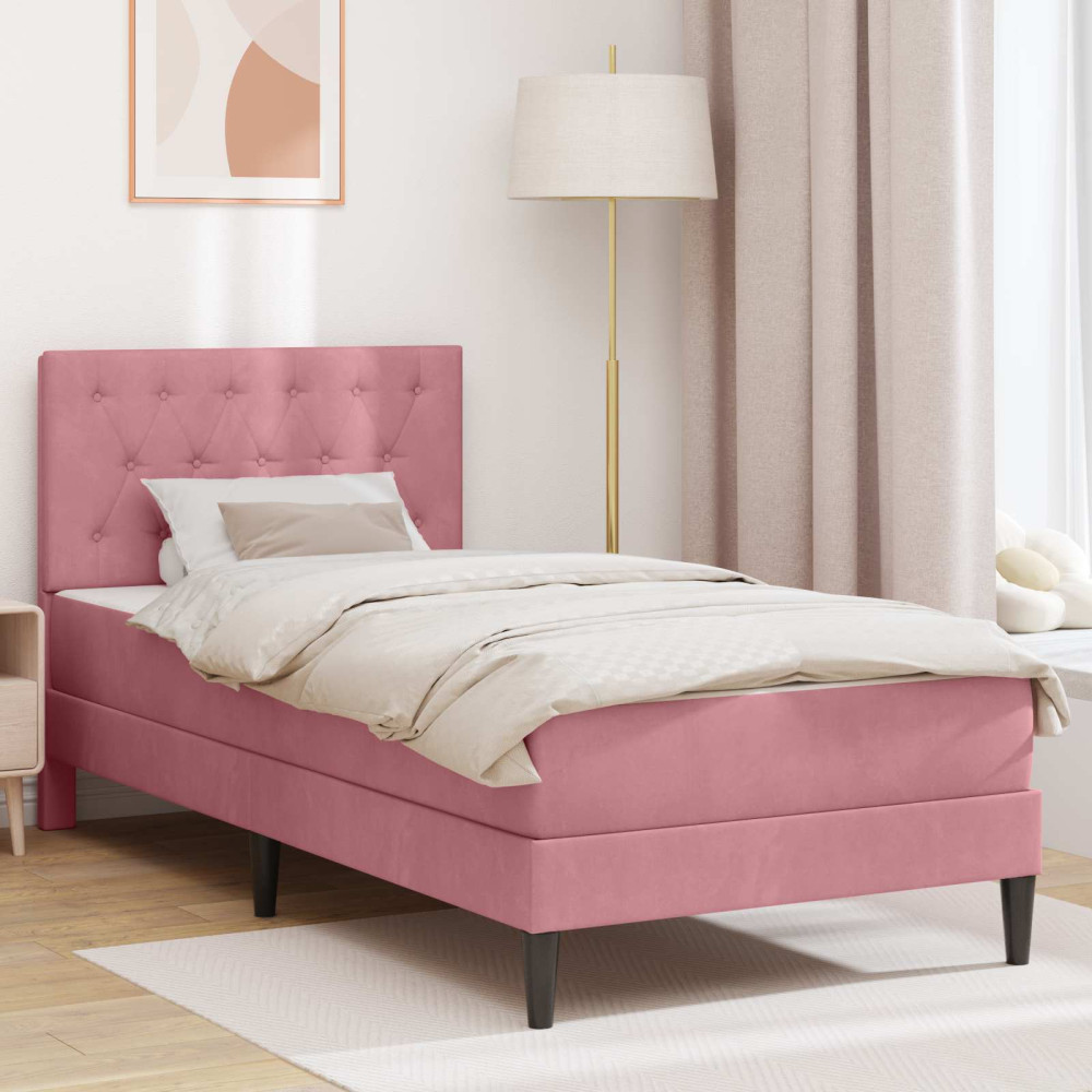 Produktbild för Sängram med madrass med huvudgavel Rosa 100 x 200 cm Sammet