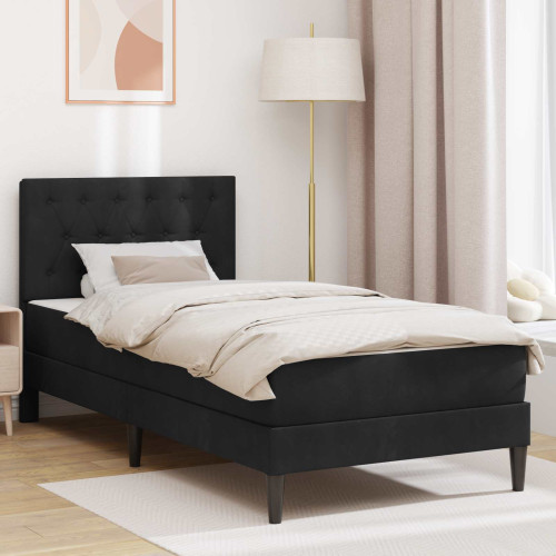 vidaXL Sängram med madrass med huvudgavel Svart 100 x 200 cm Sammet