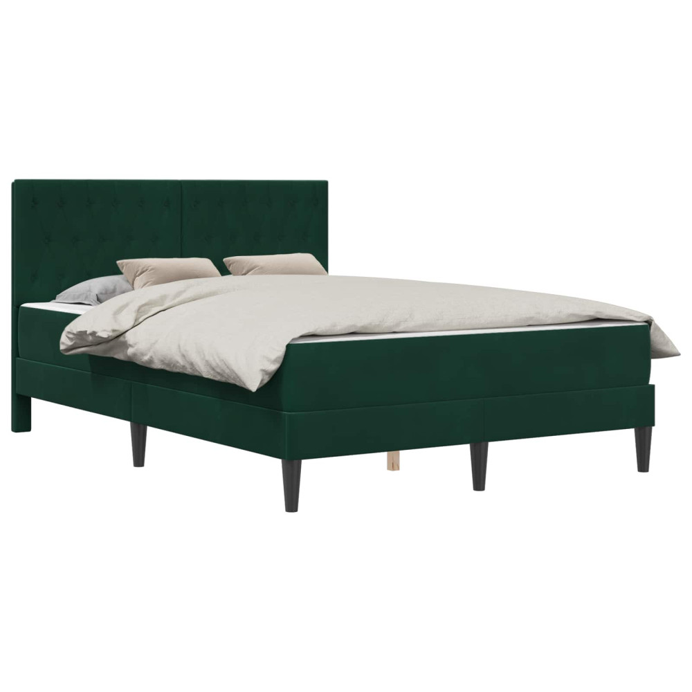 Produktbild för Sängram med madrass med huvudgavel Mörkgrön 140 x 190 cm Sammet