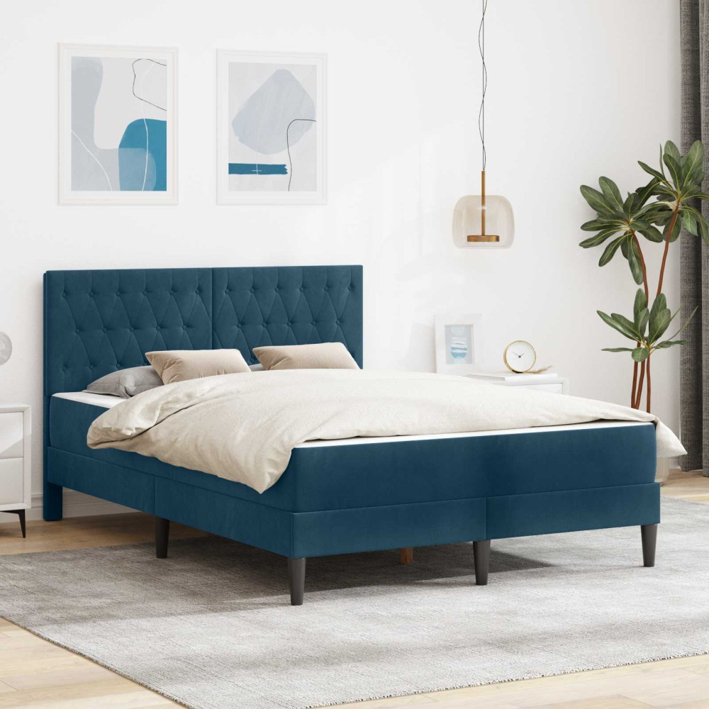 Produktbild för Sängram med madrass med huvudgavel Blå 140 x 190 cm Sammet